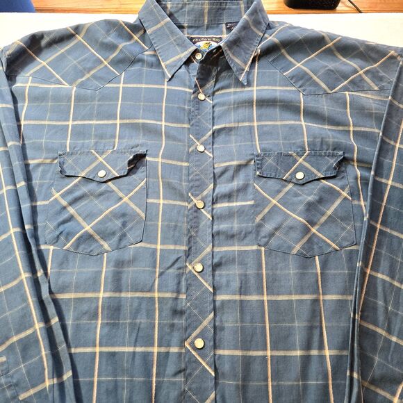 Falcon Bay Mens Blue Plaid Pearl Snap Western Shirt 3XLT Pockets Long Sleeve - Picture 5 of 6